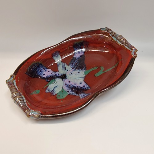 Click to view detail for #220406 Platter Red with Blue Splash 11x7 $18
